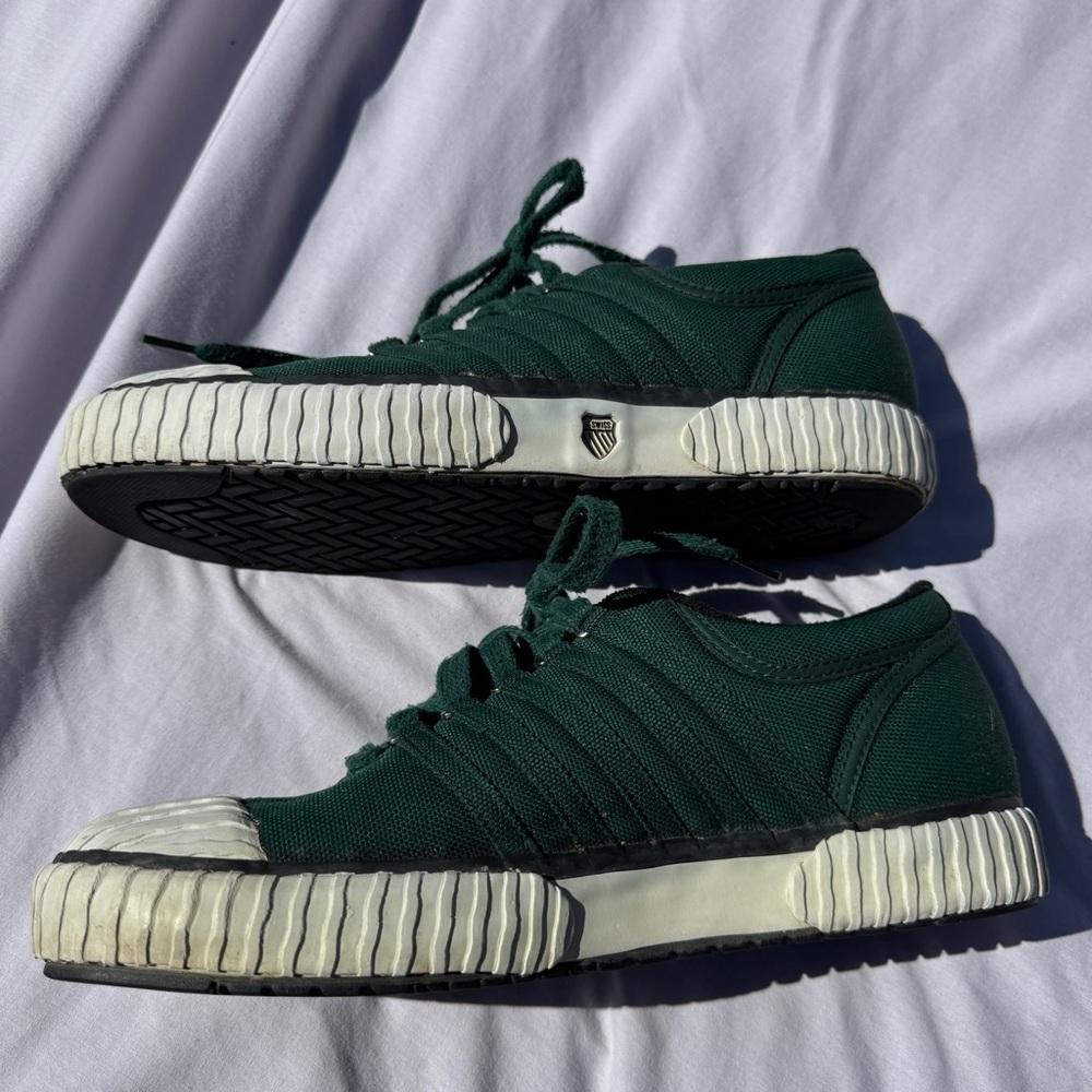 Vintage K-Swiss Men’s Sneakers Green Canvas Size 10 Retro Shield Logo - Picture 4 of 8